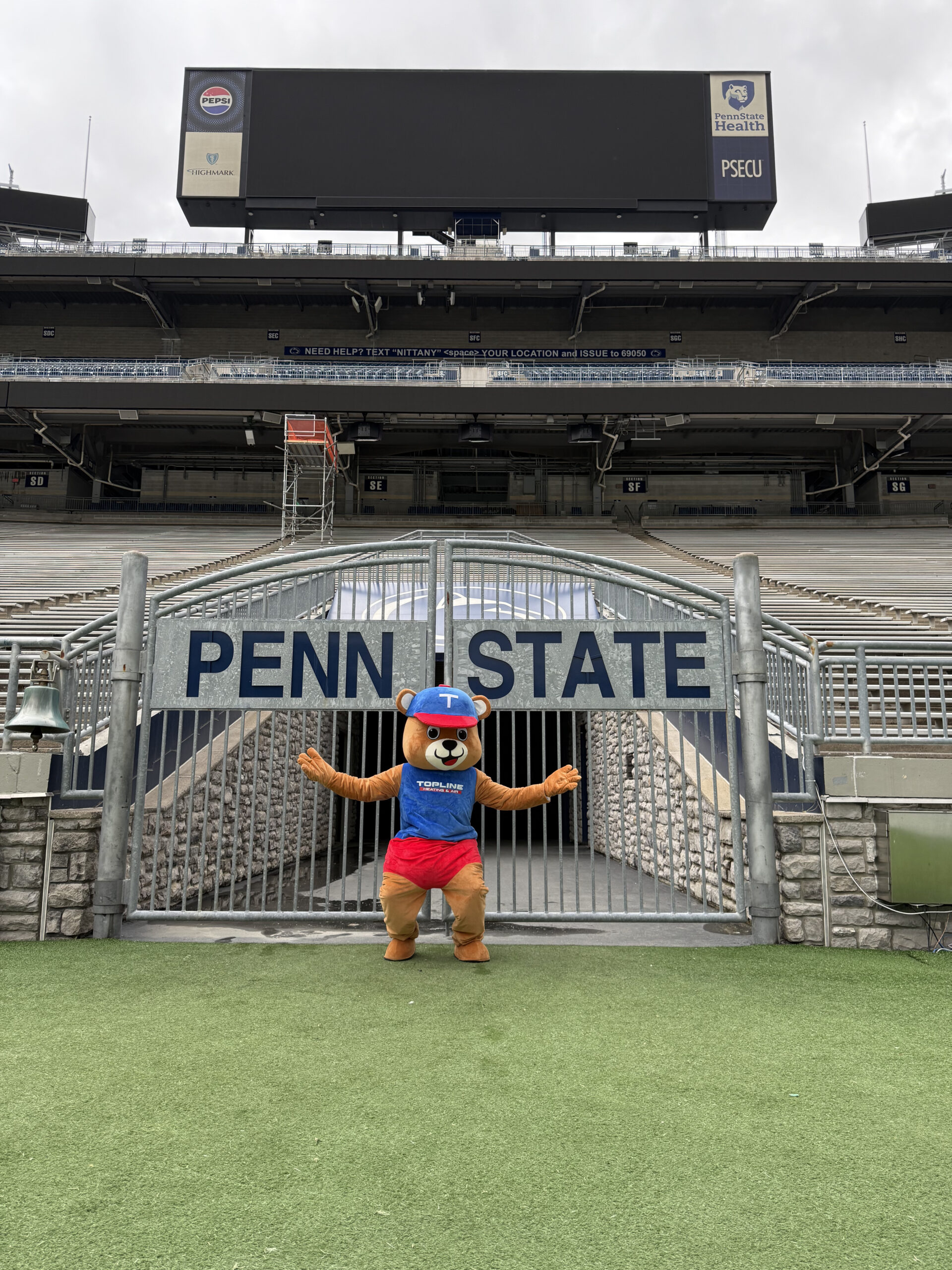 Topline Heating and Air mascot at Penn State Beaver Stadium